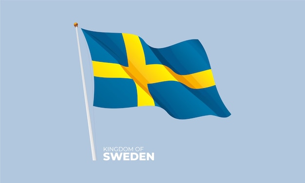 Sweden flag waving at the flagpole Vector 3D