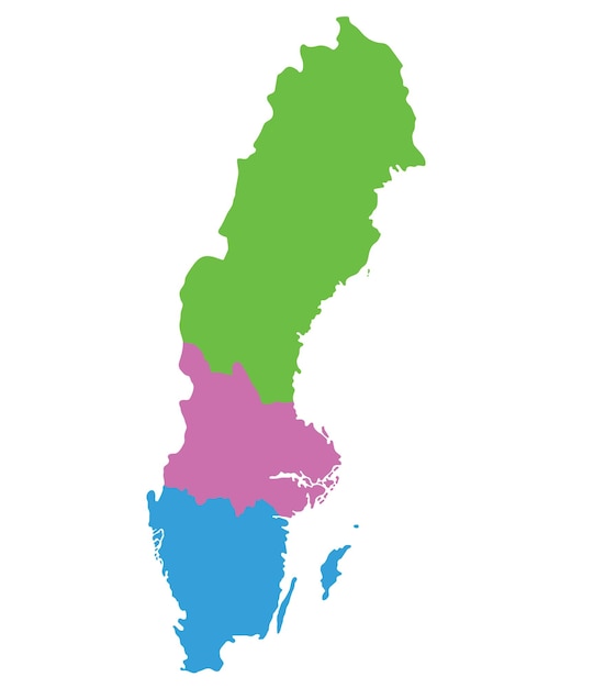 スウェーデンの地図 スウェーデンは3つの主要な地域に分かれています 青い色です
