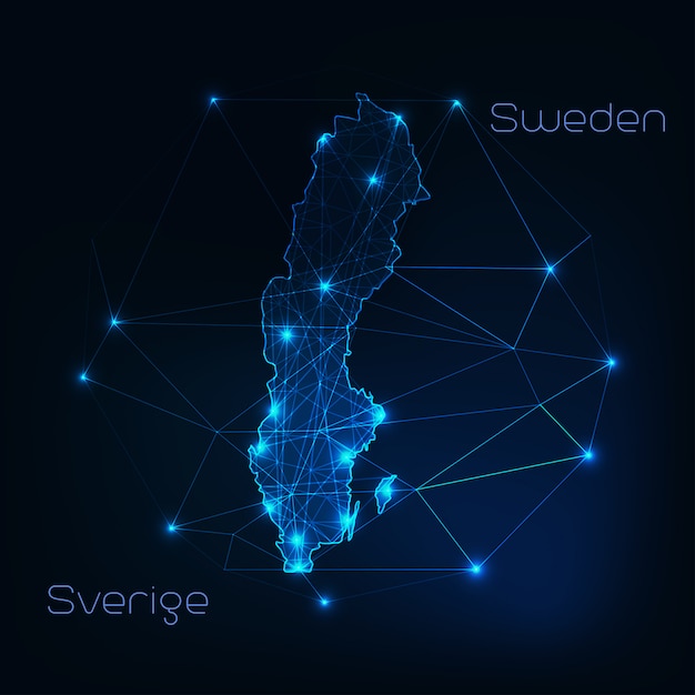 Контур карты Швеции с рамками звезд и линий абстрактный. Связь.