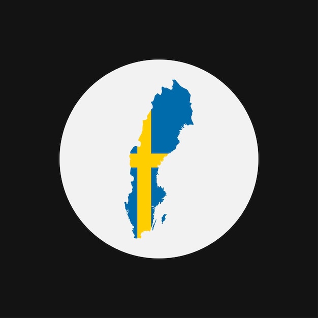 白い背景の上の旗とスウェーデンの地図のシルエット