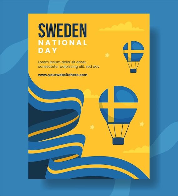 스웨덴 국경일 세로 포스터 플랫 만화 손으로 그린 템플릿 배경 일러스트 레이션