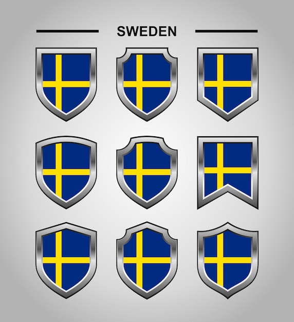 ベクトル スウェーデン国章旗と豪華な盾