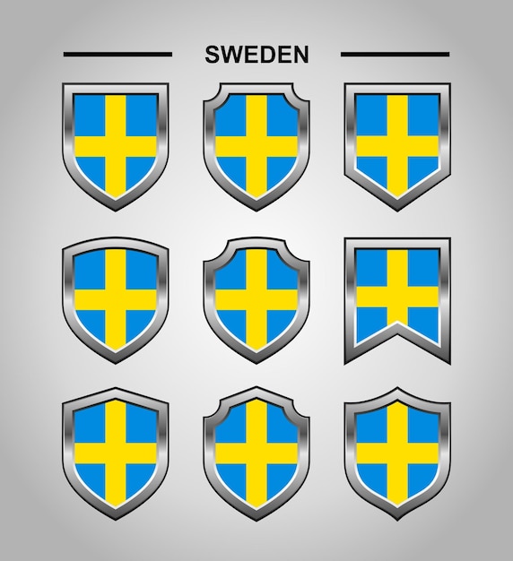 벡터 럭셔리 쉴드가 있는 스웨덴 국가 상징 깃발