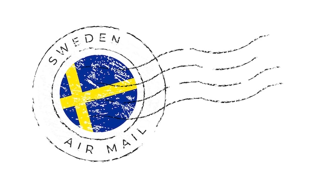 스웨덴 우표. 국기 우표 흰색 배경 벡터 일러스트 레이 션에 고립입니다. 공식 국가 국기 패턴과 국가 이름이 있는 스탬프
