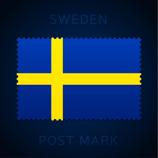 스웨덴 우표. 국기 우표 흰색 배경 벡터 일러스트 레이 션에 고립입니다. 공식 국가 국기 패턴과 국가 이름이 있는 스탬프