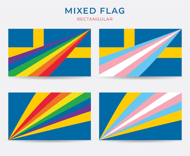 Швеции Радуга и трансгендерная гордость Смешанные флаги Шведский комбинированный флаг Вектор дизайна