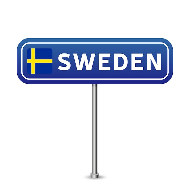 Sweden road sign. National flag with country name on blue road traffic signs board design vector illustration.