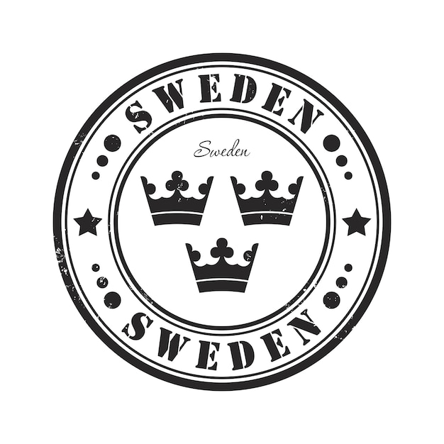 Sweden round grunge rubber vector stamp with crowns inside.