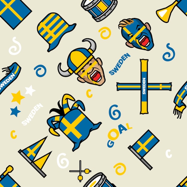 Sweden Soccer Supporter Gear Seamless Pattern