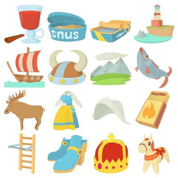 sweden travel symbols icons set