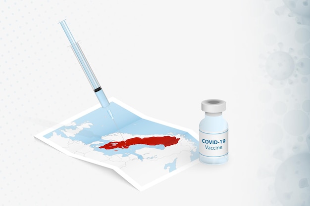 Sweden vaccination, injection with covid-19 vaccine in map of sweden.