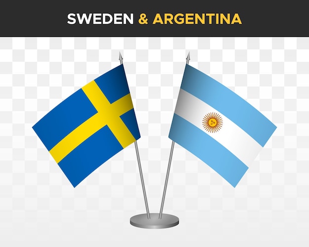 Sweden vs argentina desk flags mockup isolated 3d vector illustration swedish table flags