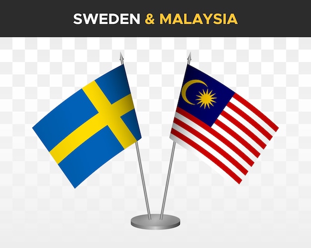 Sweden vs malaysia desk flags mockup isolated 3d vector illustration swedish table flags