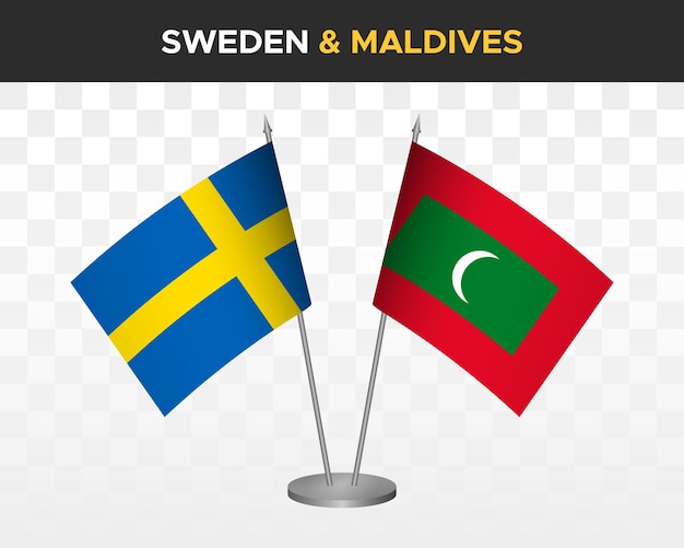 Sweden vs maldives desk flags mockup isolated 3d vector illustration swedish table flags