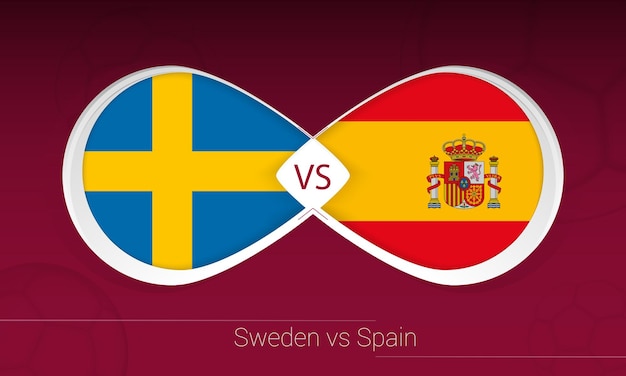 Sweden vs Spain in Football Competition, Group B. Versus icon on Football background.