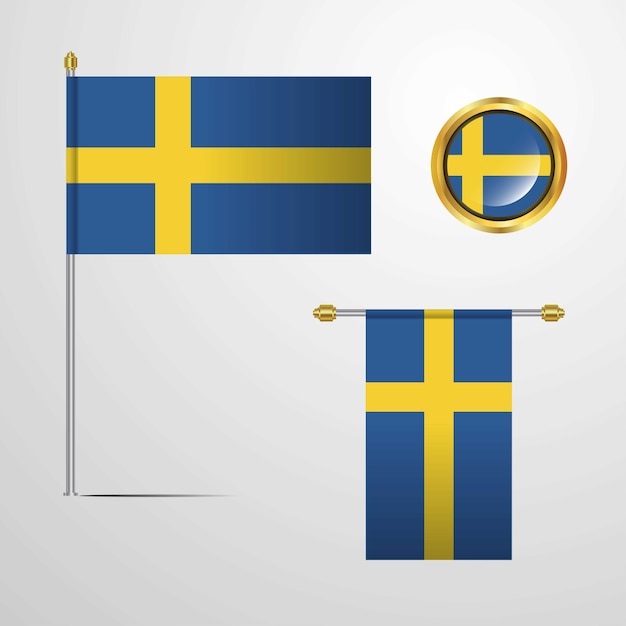 Vector sweden waving flag design with badge vector