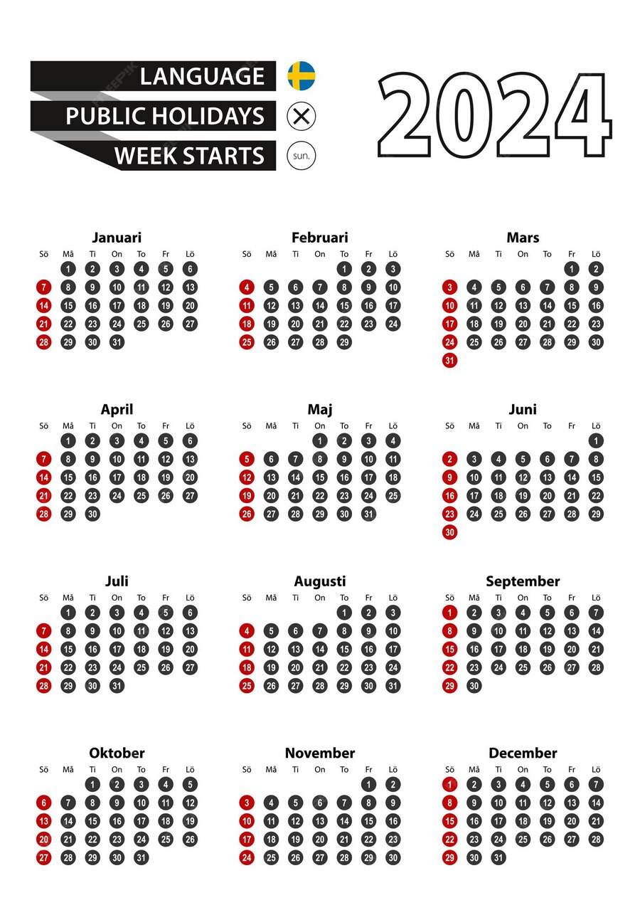 Premium Vector Swedish calendar 2024 with numbers in circles week