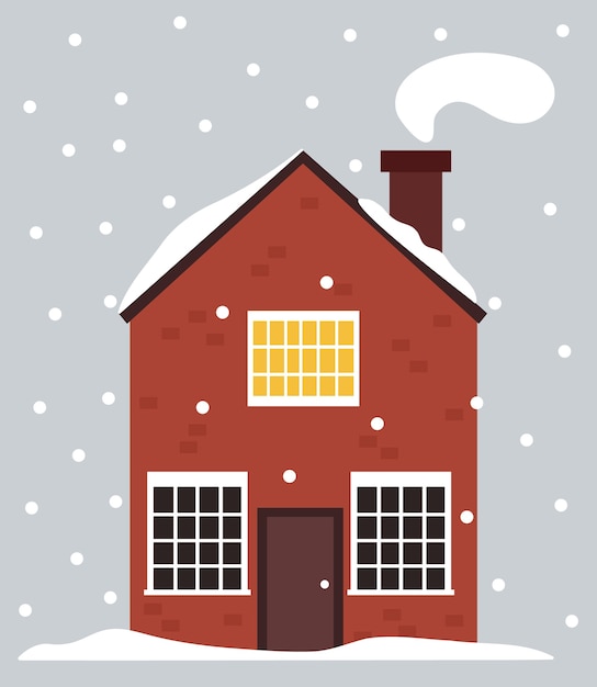 Casa svedese in inverno .. casetta norvegese in mattoni rossi nella neve.