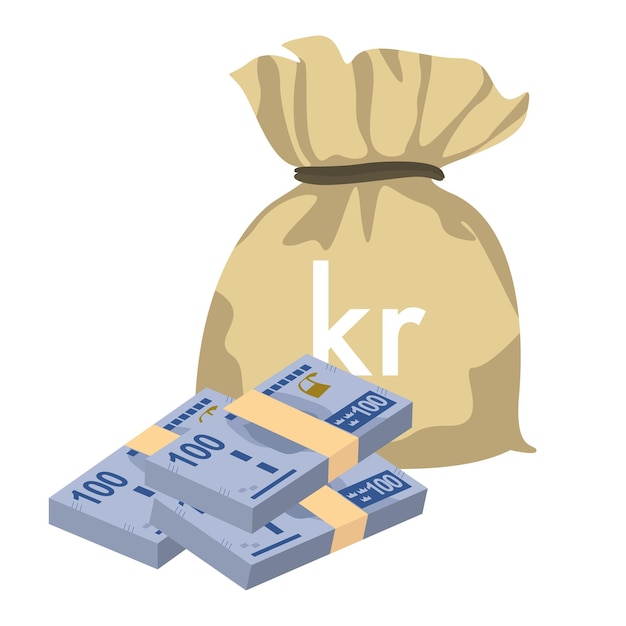 Swedish Krona Vector Illustration Sweden money set bundle banknotes Money bag 100 kr