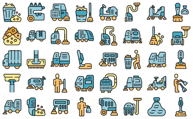 Sweeper icons set vector color flat