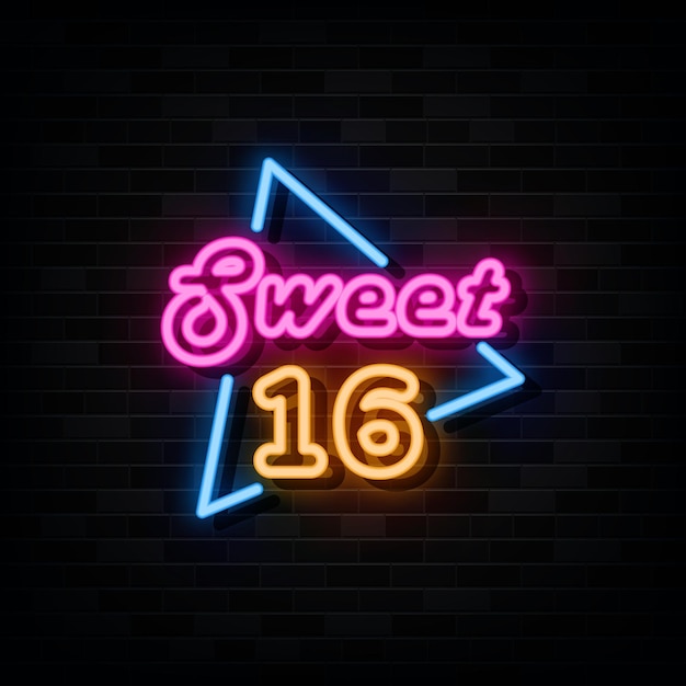 Sweet 16 Neon Signs Vector