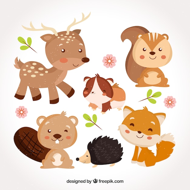 Vector sweet baby animals smiling