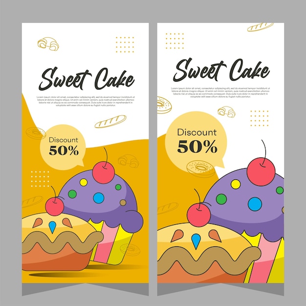 Sweet bakery vertical banner template or history social media in vector