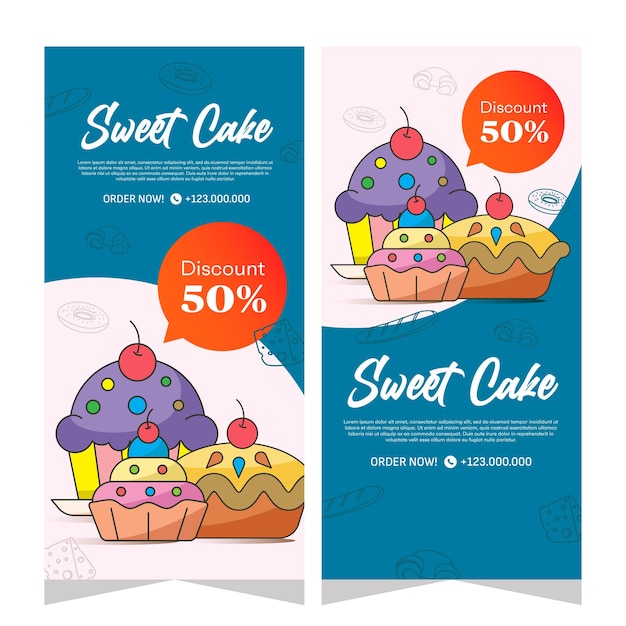 Sweet bakery vertical banner template or history social media in vector