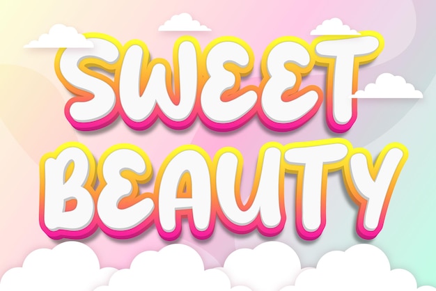 달콤한 아름다움 카와이 3d 편집 가능한 텍스트 효과 글꼴 스타일 템플릿 귀여운 타이포그래피 배경 디자인