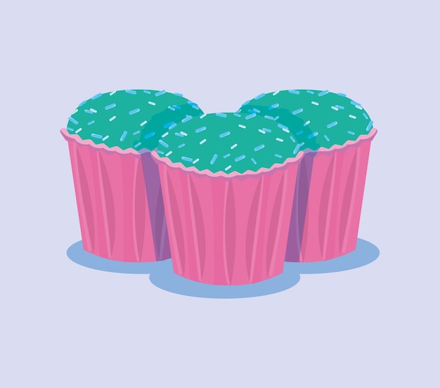 sweet birthday cupcakes dessert pastry vector illustration