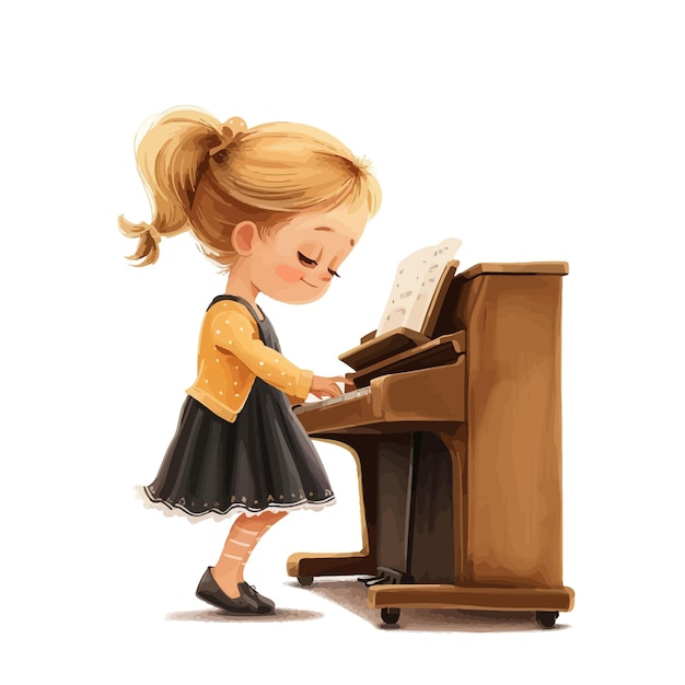 Vector sweet_blonde_little_girl_playing_piano_young