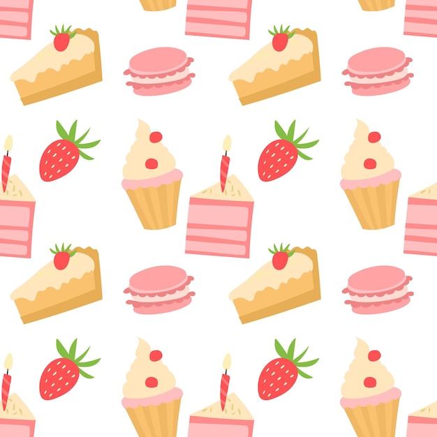 Sweet cake berries pattern Tasty background vecroe flat illustration