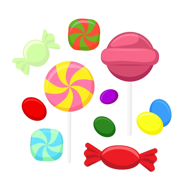 Vector sweet candies and colorful lollipops isolated vector illustration