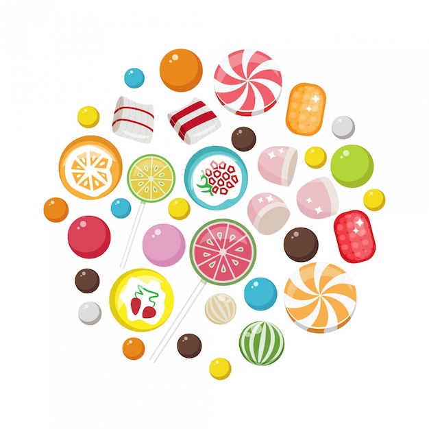 Vector sweet candies flat icons set