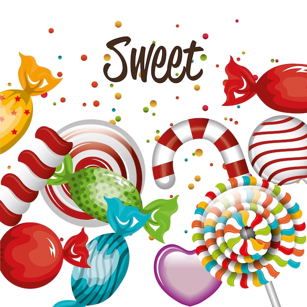sweet candies lollipop cane traditional design