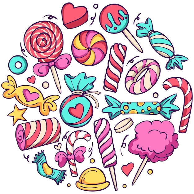 Vector sweet candy doodles