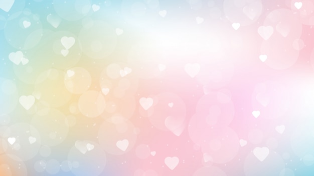발렌타인 데이 웹 페이지 화면 크기의 심장 Bokeh와 달콤한 사탕 그라데이션 배경