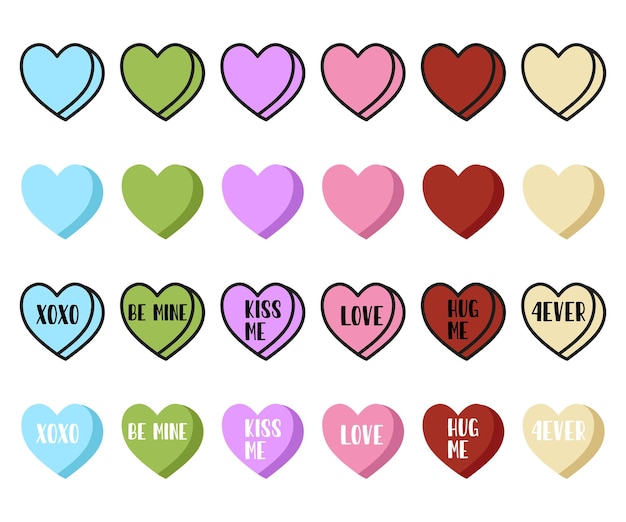 Vector sweet candy hearts valentines concept sweet conversation heart sayings vector