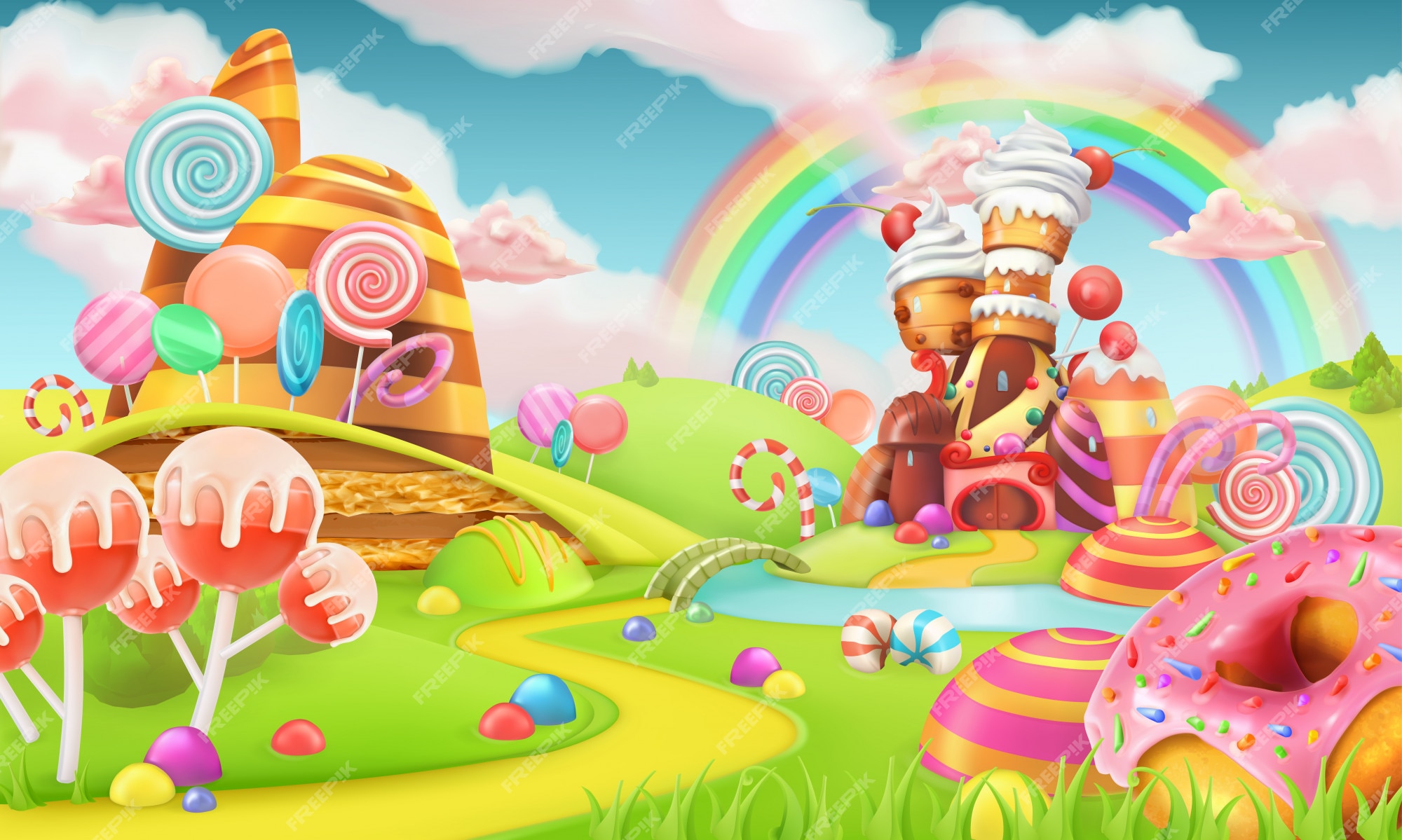 Premium Vector | Sweet candy land. cartoon game vector illustration