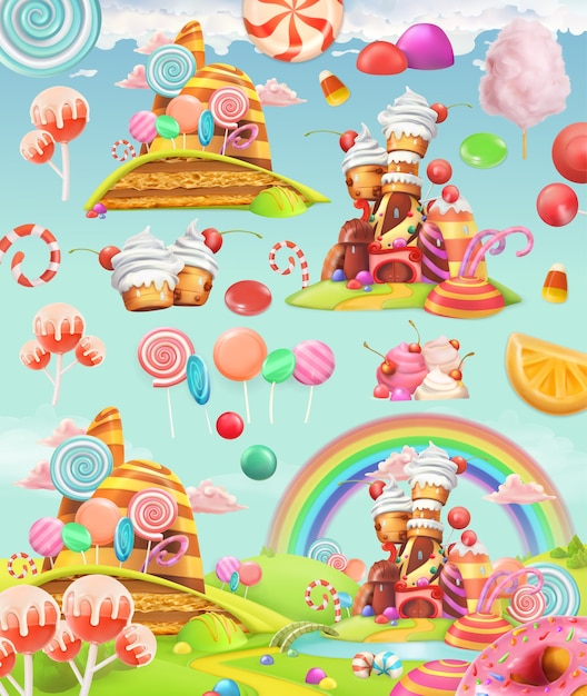 Vector sweet candy land illustration set