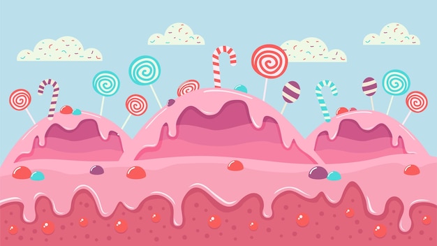 Vector sweet candy land with cloud background