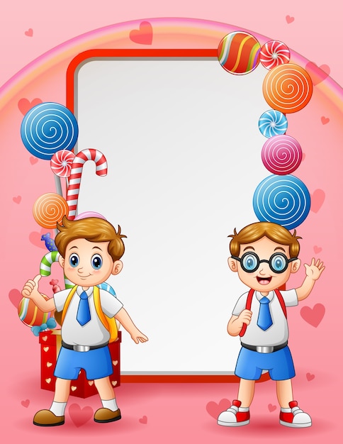 Sweet card background with happy two students