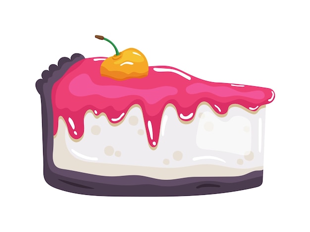 Sweet cheesecake with chocolate icing, cherry and jam