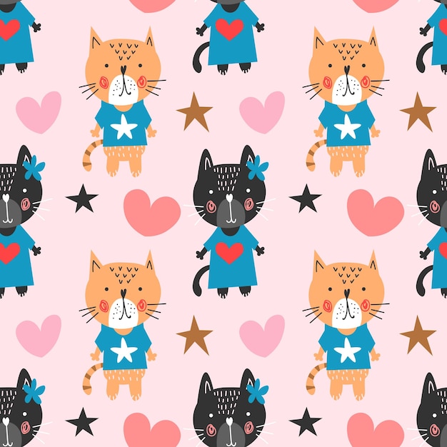 Sweet childish seamless pattern with cats in vector Seamless pattern can be used for wallpapers pattern fills web backgroundssurface textures Lovely childish wallpaper EPS