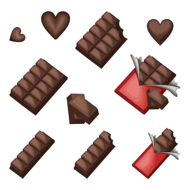 Vector sweet chocolate bar block piece love shape wrap