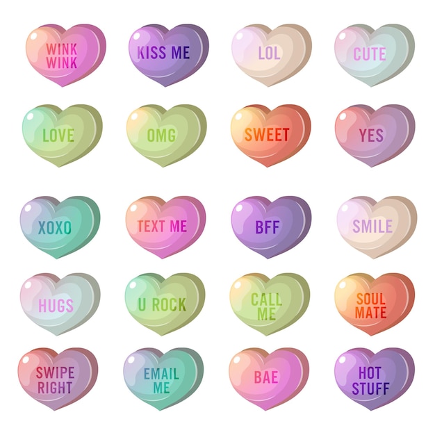 Vector sweet conversation on candy hearts pastel color for valentine s day on white background vector