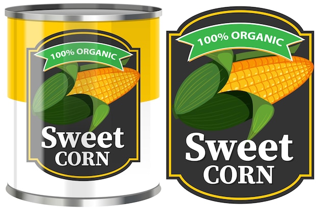 Sweet Corn in Food Can with Label Isolated
