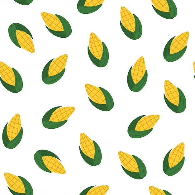 Sweet corn seamless pattern in cartoon style healthy food doodle background vector illustration