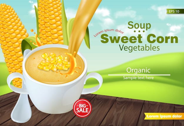 Sweet corn soup in a bowl mockup