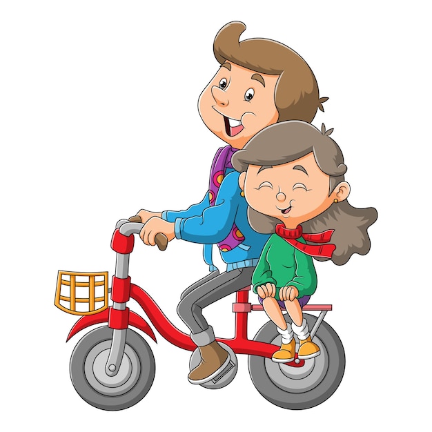 The sweet couple is cycling the bicycle together of illustration